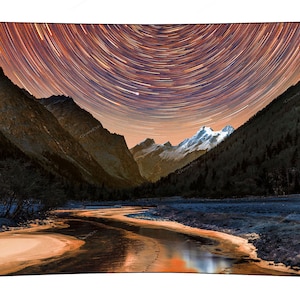 Night Sky and Mountain Silhouette Tapestry