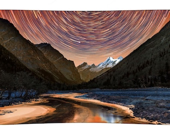 Night Sky and Mountain Silhouette Tapestry