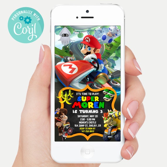 Mario Kart Invitations Mario Kart Birthday Mario Kart party | Etsy