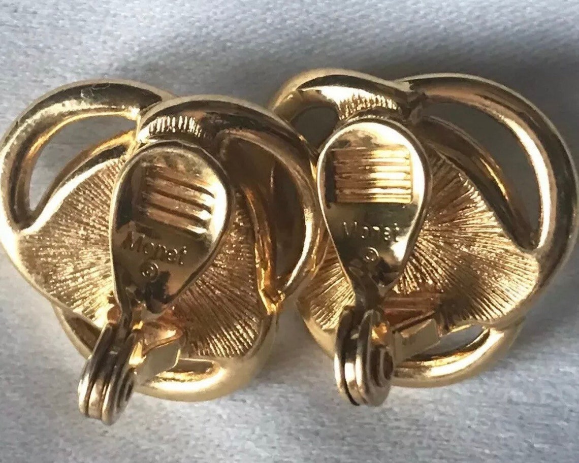 Clip On Earrings Vintage gold tone white glass Etsy
