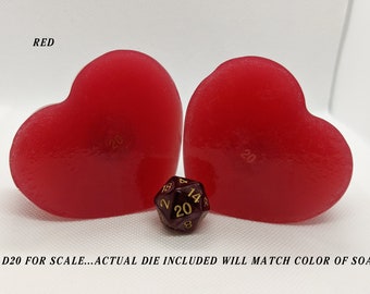 Custom Made: DnD Valentines Soap w/ d20 inside - DND Gift - Dungeons and Dragons Soap - Dice Soap - Heart Mimic - Custom Made