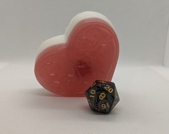 CUSTOM MADE: DnD Two Tone Valentines Soap w/ d20 inside - DND Gift - Dungeons and Dragons Soap - Dice Soap - Heart Mimic
