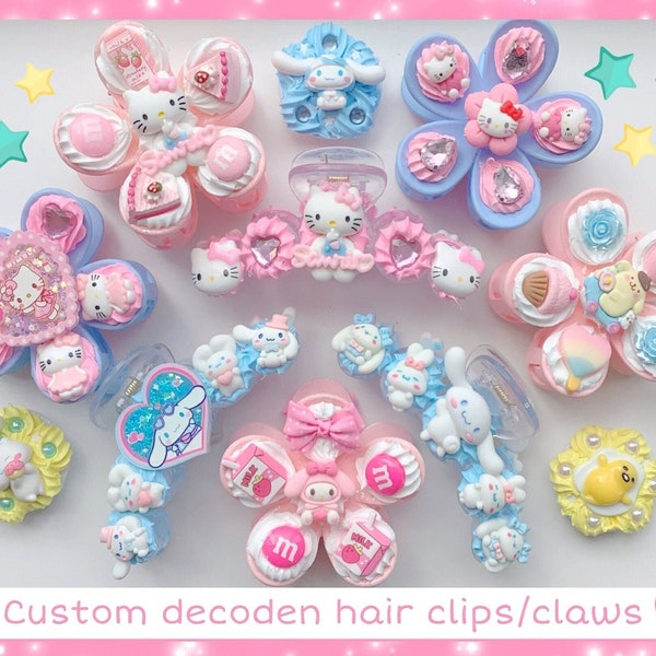 Decoden hair claw custom decoden hair clip large kawaii hair claw flower hair claw kitty hair claw clips kitty hair claws hair accessory