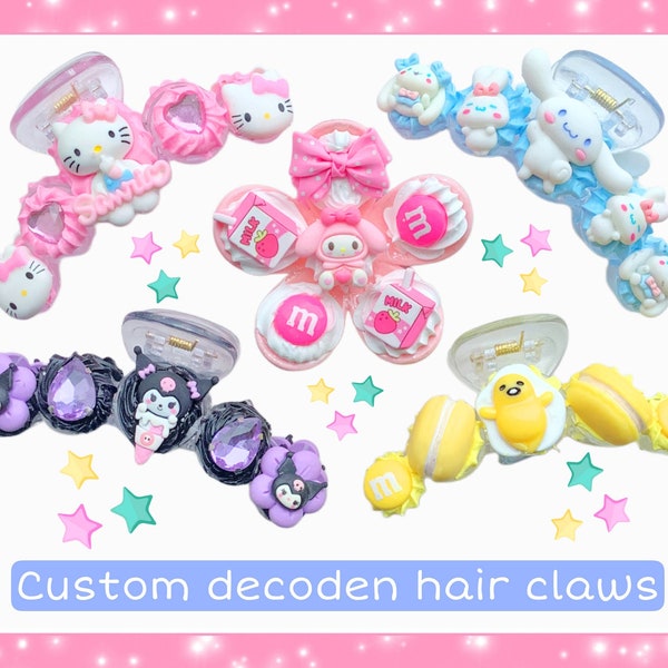 wedding hair claw custom decoden hair claw children’s kawaii hair flower kitty hair grip clips kids anime hair gyaru accessory barrettes