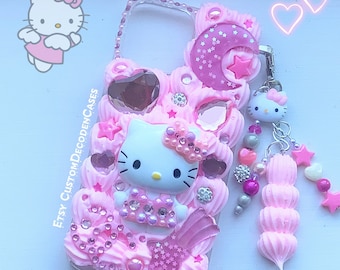 Decoden phone case custom kawaii phone case bling phone case pink decoden iPhone case cat phone case Samsung decoden case resin phone case