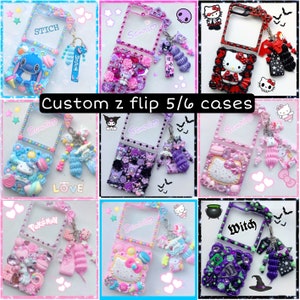 custom z flip 6 phone case cute kawaii decoden phone case kitty Samsung galaxy z flip 7 cell cover trash y2k bling junk pink phone case