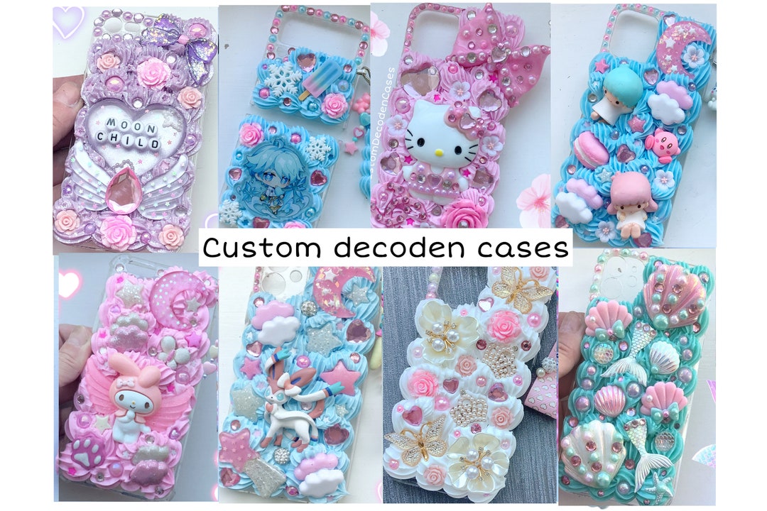 kawaii cute handmade unique decoden blue phone case with charms iphone 11