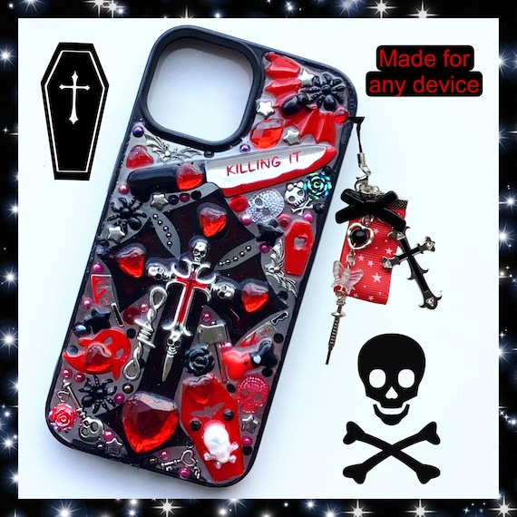 iPhone - ♡KAN　♡ Custom Junk Phone Case Kawaii Spooky Goth Decoden Phone Case