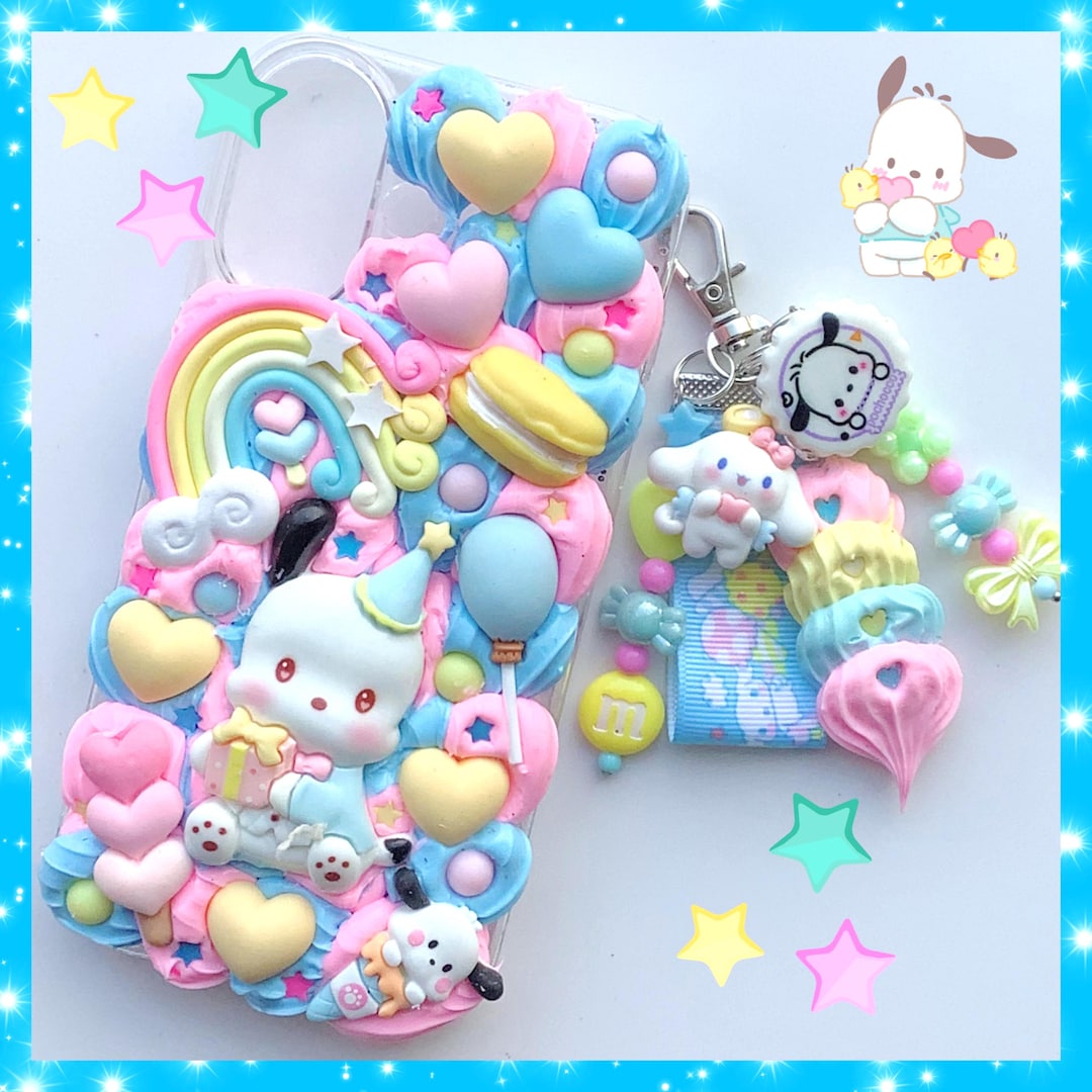 くまちゃん×ピンクリボンのプリンスケルトンケースデコ Custom Decoden Phone Case Kawaii Puppy Dog Candy Aesthetic Y2k