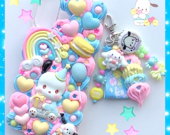 Custom decoden phone case kawaii puppy dog candy aesthetic y2k whipped cream Apple iPhone 17 16 15 cover / Samsung Galaxy decora accessory