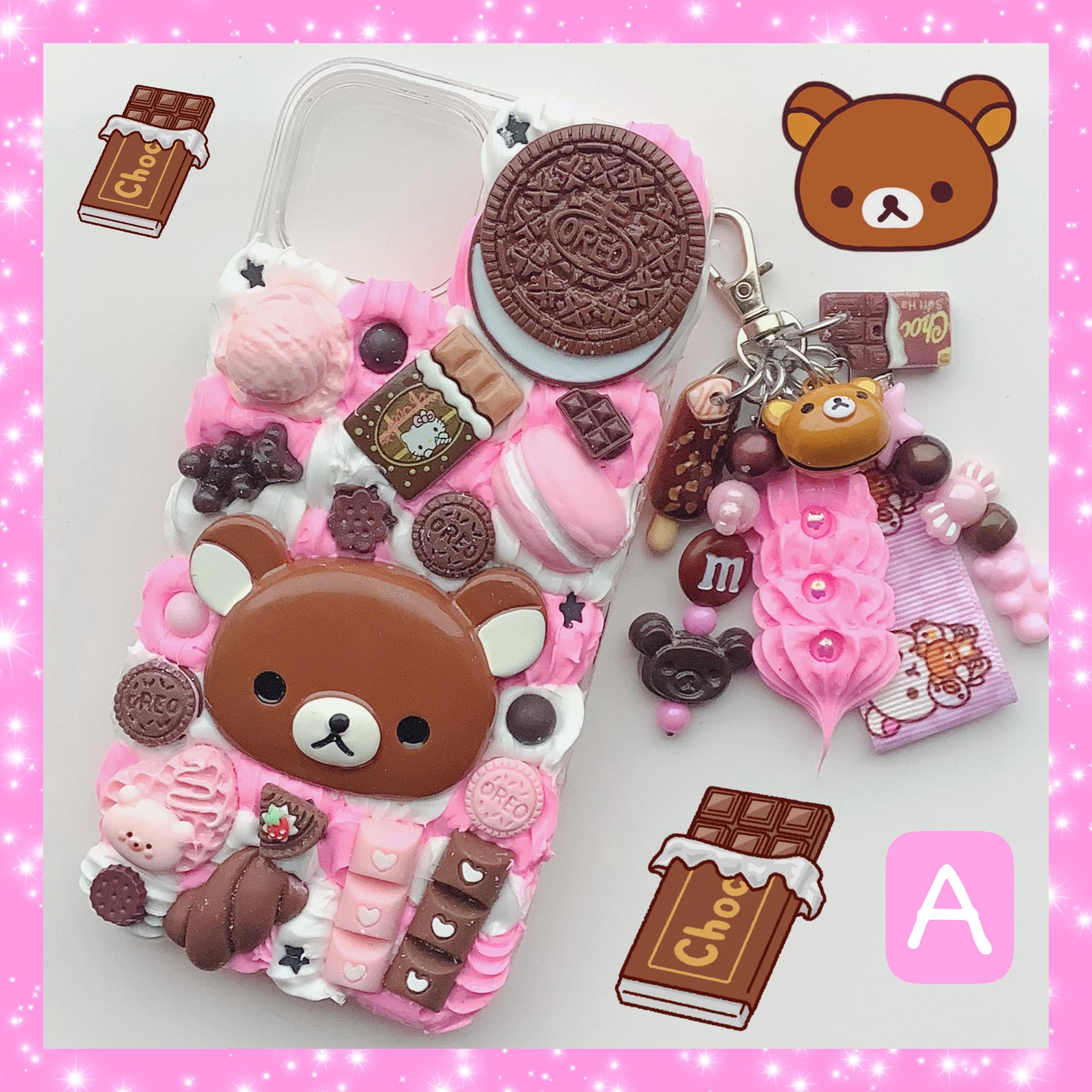 Decoden Phone Case Kuma Kawaii Bear Chocolate Pink Candy Custom