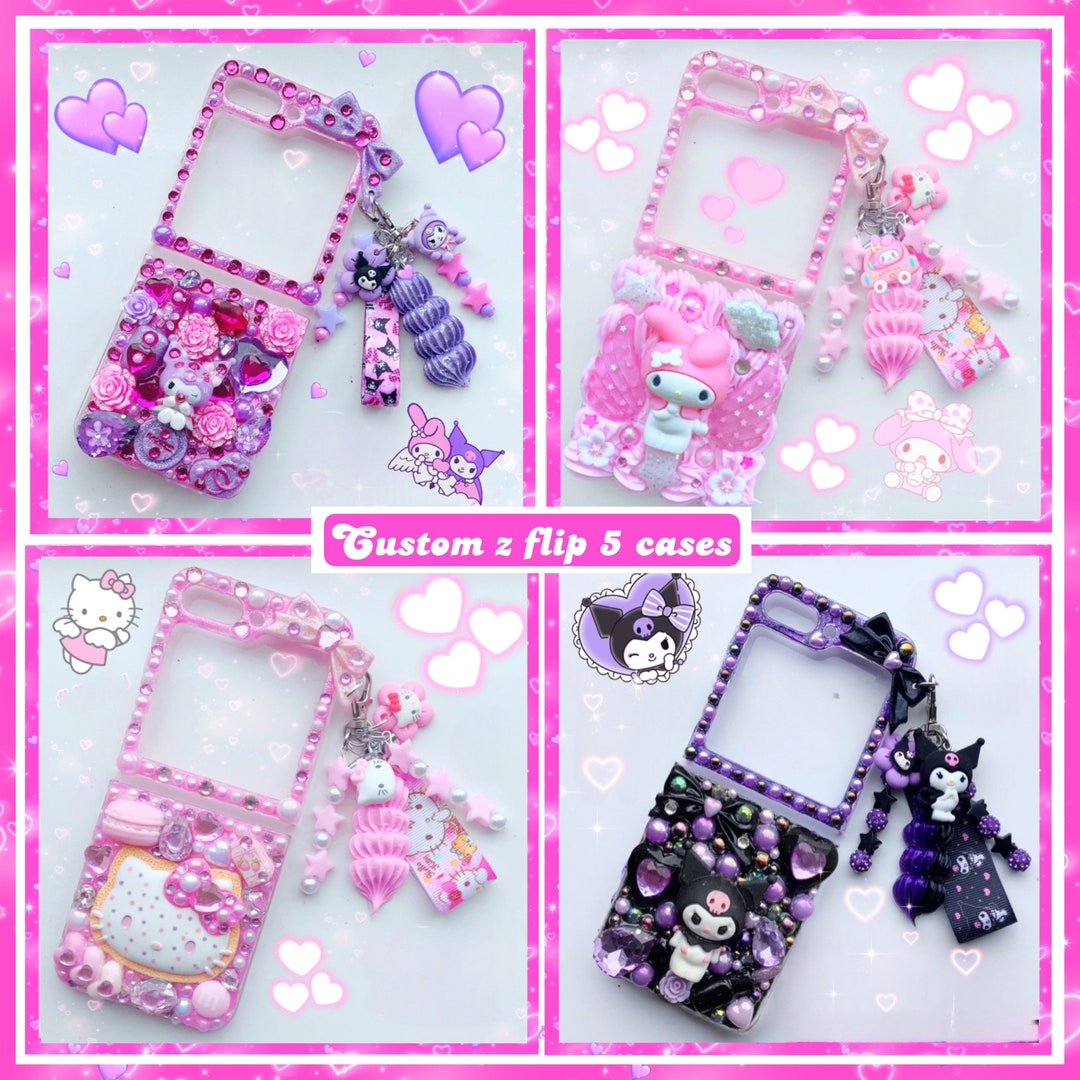 Custom z flip 5 case kitty z flip 6 phone case kuromi decoden z flip 5 phone cases melody Samsung galaxy kawaii bling junk flip 5 cell cover Etsy