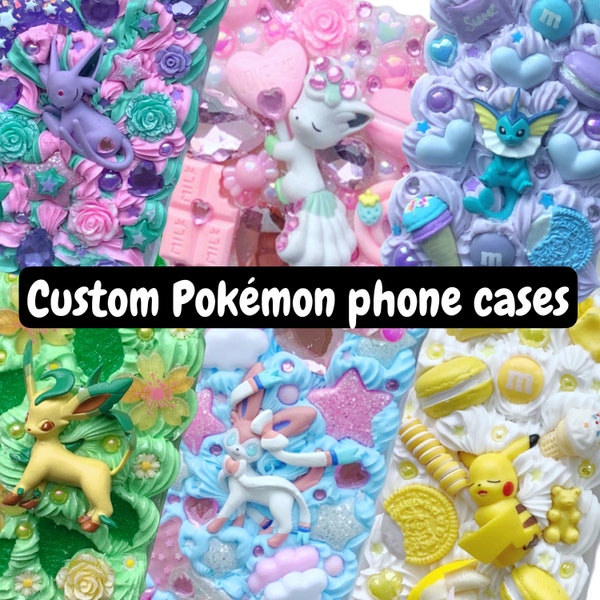 Custom Pokémon phone case kawaii Decoden phone case anime iPhone cover cute 3D deco apple cell accessory pink eevee gengar sylveon Pikachu