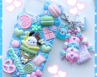 Kawaii Puppy custom Decoden Phone Case: Y2K Blue Candy iPhone Samsung accessory
