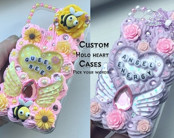 Custom decoden phone case custom kawaii phone case custom decoden iPhone case Samsung decoden case resin phone case pink glitter phone case