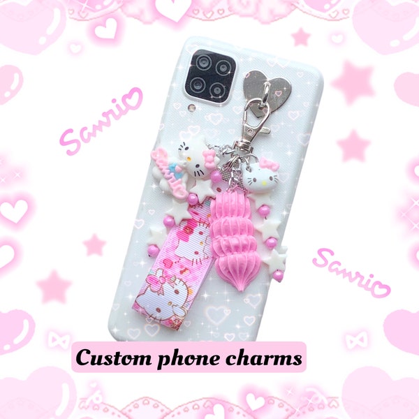 custom phone charm kitty Decoden phone charm pink cute kawaii phone case keychain kitty cell phone charm bead phone wrist strap bag charms