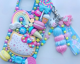 Kitty junk phone case custom decoden phone case kawaii rainbow pink cat iPhone case bling decora apple iPhone cover accessory charm gift