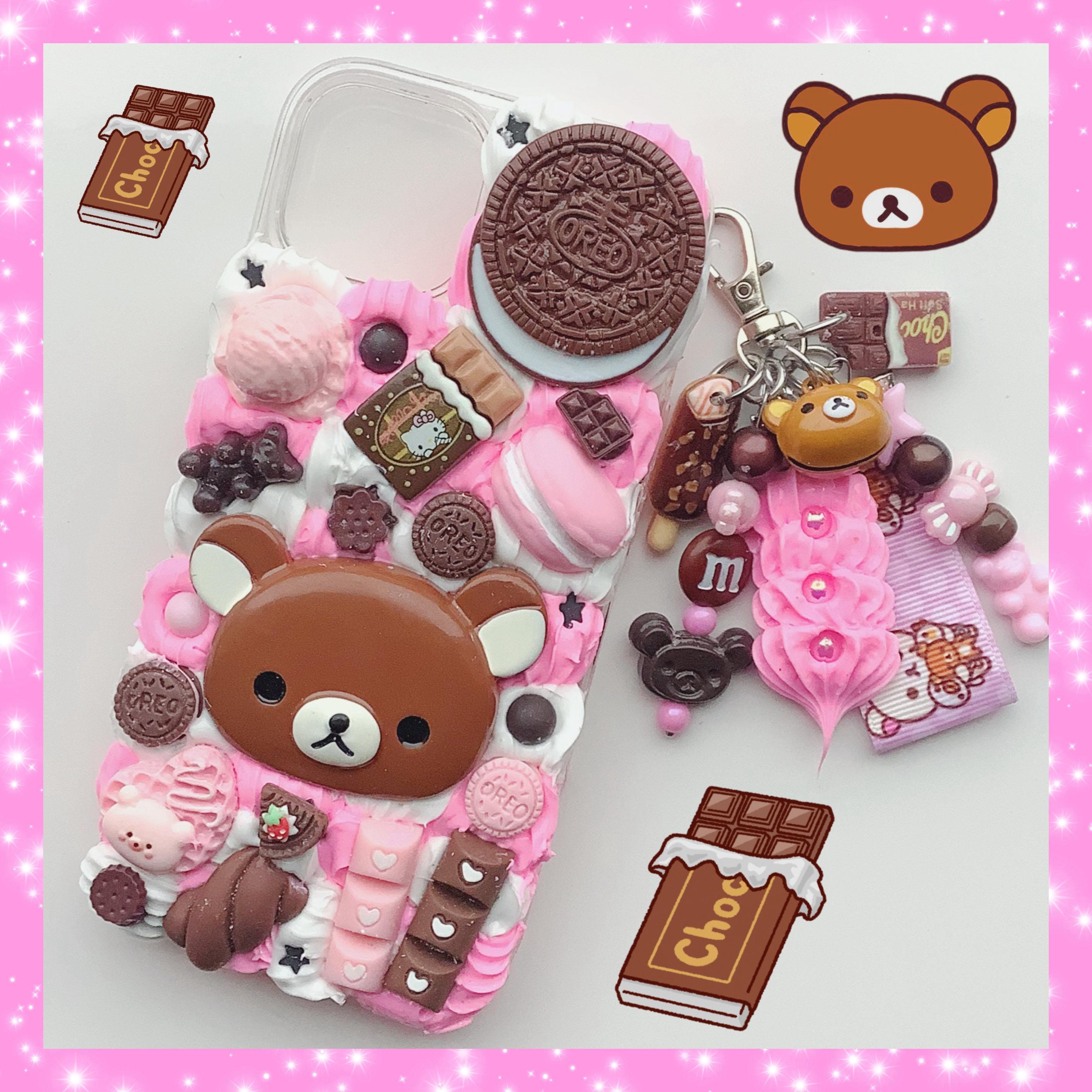 Decoden Phone Case Kuma Kawaii Bear Chocolate Pink Candy Custom