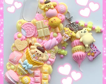 Custom decoden phone case kawaii dog pink yellow candy aesthetic y2k 3D cream Apple iPhone 17 16 15 cover / Samsung Galaxy decora accessory