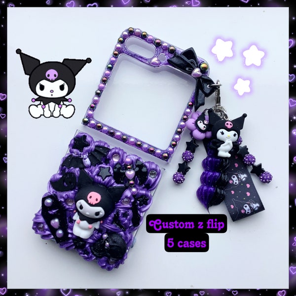 Custom z flip 5 phone case kuromi custom decoden z flip 5 case Samsung kawaii z flip 5 phone cover galaxy anime cell cases charm accessory