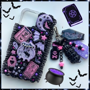 Custom decoden phone case custom witch iPhone case dark goth kawaii tarot card cauldron spell book phone cover iPhone 15 pro max, 14, 13