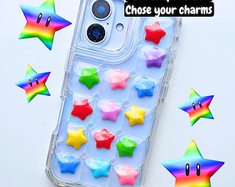 Etui na telefon Pokopoko - kawaii babycore / kidcore / gwiazdka ASMR decora bubble fidget 3D puffer DIY custom cover - iPhone 15 16 17 pro max