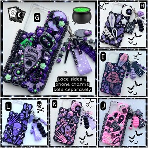 Peut inclure: Dix &eacute;tuis de t&eacute;l&eacute;phone diff&eacute;rents d&eacute;cor&eacute;s sur le th&egrave;me gothique et effrayant. Les &eacute;tuis sont de couleur noire, violette, rose et verte avec divers charmes et embellissements. Les &eacute;tuis sont d&eacute;cor&eacute;s de cr&acirc;nes, d'os, de chauves-souris, de lunes, d'&eacute;toiles et d'autres &eacute;l&eacute;ments effrayants. Les &eacute;tuis sont &eacute;tiquet&eacute;s avec les lettres G, H, I, J, K et L.