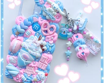 Custom Handmade Decoden Phone Case: Kawaii Y2K Pink Blue Cream