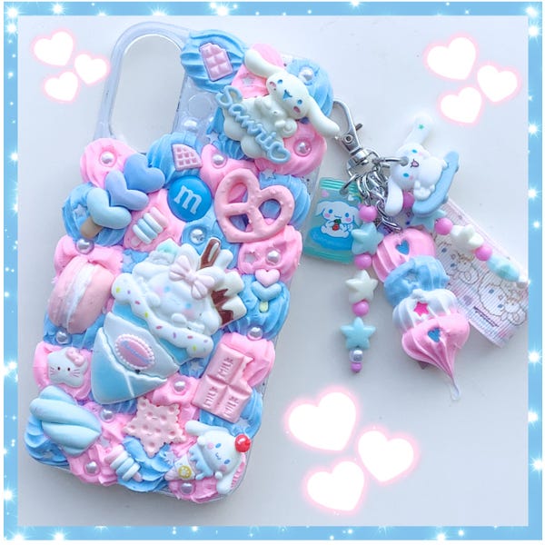 Custom Handmade Decoden Phone Case: Kawaii Y2K Pink Blue Cream