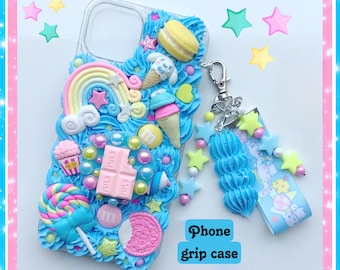 Candy Decoden phone case grip custom decoden iPhone cell case cute kawaii ice cream phone cover rainbow sweets chocolate resin decoden case