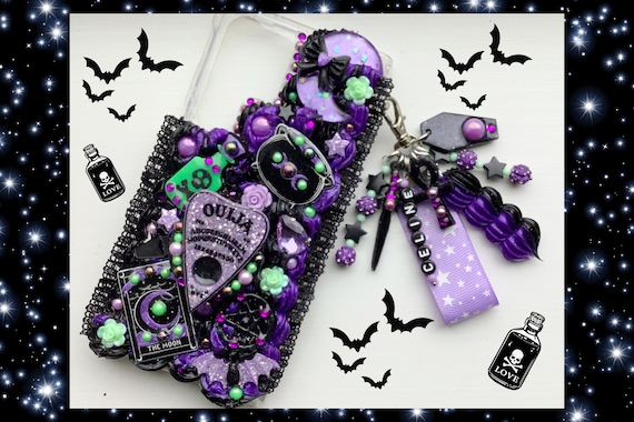 Custom decoden phone case witch phone case kawaii phone case spooky phone case black gothic phone case goth phone case Ouija Halloween
