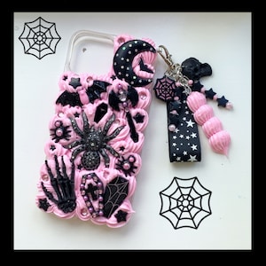 spider phone case Custom decoden phone case kawaii gothic case pastel goth decoden iPhone case black spider decoden cases creepy cute case