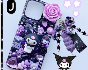 junk phone case kawaii cat custom decoden phone case purple black resin Samsung cover iPhone 16, 12, 13, 14, 15 bling decora gift for her