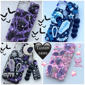 Custom decoden phone case custom kawaii phone case pastel goth phone case black gothic phone case red Samsung decoden case skull bat spooky