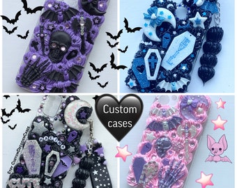 Custom decoden phone case custom kawaii phone case pastel goth phone case black gothic phone case red Samsung decoden case skull bat spooky
