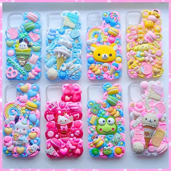Custom decoden phone case kawaii kitty cute aesthetic Apple iPhone 3D cream decora cell cover accessory for iPhone 17 16 15 14 13 12 pro max