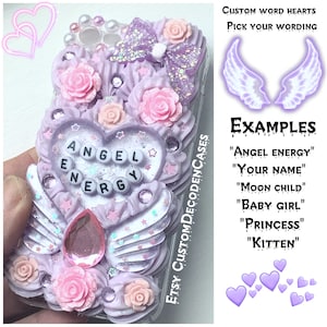 Custom Decoden Phone Case: Kawaii Bling, 3D Resin Charms Angel energy