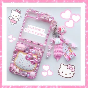 Custom z flip 5 phone case decoden z flip 5 case bling pink Samsung kawaii kitty z flip 7 phone cover galaxy kitty cases z flip 6 accessory