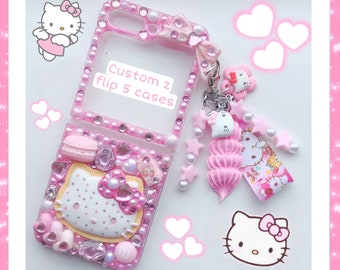 Custom z flip 5 phone case decoden z flip 5 case bling pink Samsung kawaii kitty z flip 7 phone cover galaxy kitty cases z flip 6 accessory