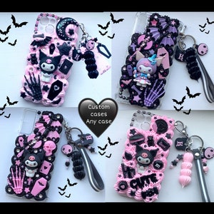 Custom decoden phone case kawaii phone case pastel goth phone case pink black cat phone case custom decoden iPhone case decoden Samsung case