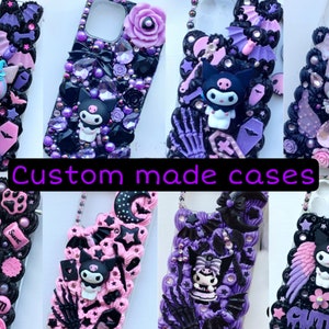 Custom Decoden phone case cute cat kawaii phone cases pastel goth decoden iPhone case grunge black kuro deco bling custom case Samsung