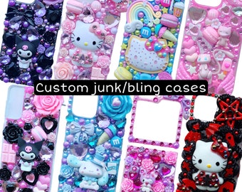 Kitty junk phone case custom kurodecoden phone case kawaii iPhone case bling decora Samsung galaxy z flip 6 apple cover gift for her