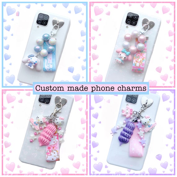 custom phone charm kitty melody cute kawaii keychain decoden phone case Apple iPhone Samsung accessory cute beaded phone cover wrist strap