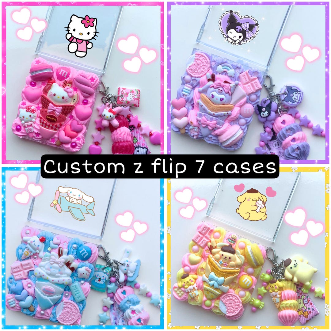 Custom Z Flip 7 Decoden Phone Case – Kawaii 3D Cream, Anime Cell