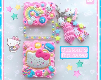 Custom z flip 4 decoden phone case kitty z flip 6 phone case kawaii Samsung galaxy phone case z flip 5 cute pink cat kitty phone cover cell