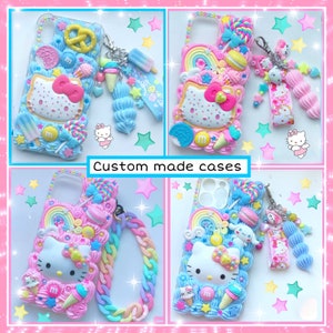 Custom decoden phone case pink kawaii kitty phone case custom handmade cute gift for her phone cover kitty iPhone decoden cell cover