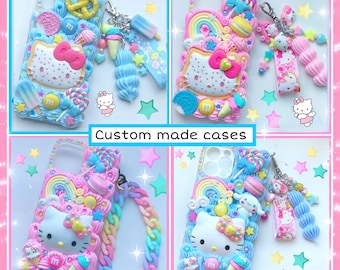 Custom decoden phone case pink kawaii kitty phone case custom handmade cute gift for her phone cover kitty iPhone decoden cell cover