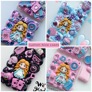 Alice in wonderland phone case Alice phone case custom kawaii Alice in wonderland Decoden phone case pink decon cases decoden iPhone case