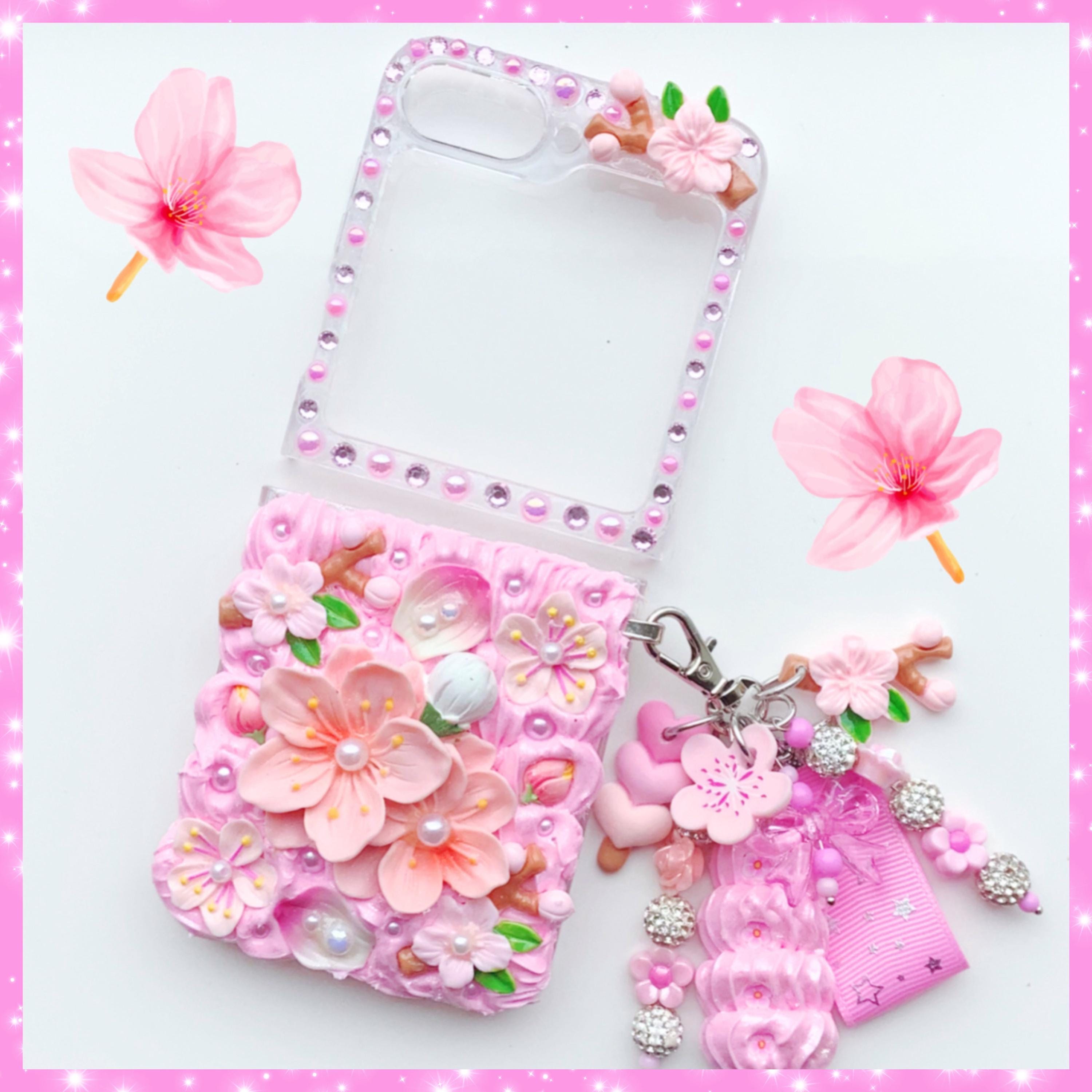 Custom Z Flip 6 Decoden Phone Case Cute Pink Sakura Flower Cherry