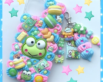 Custom Green Frog Decoden Phone Case: Kawaii Y2K Accessory